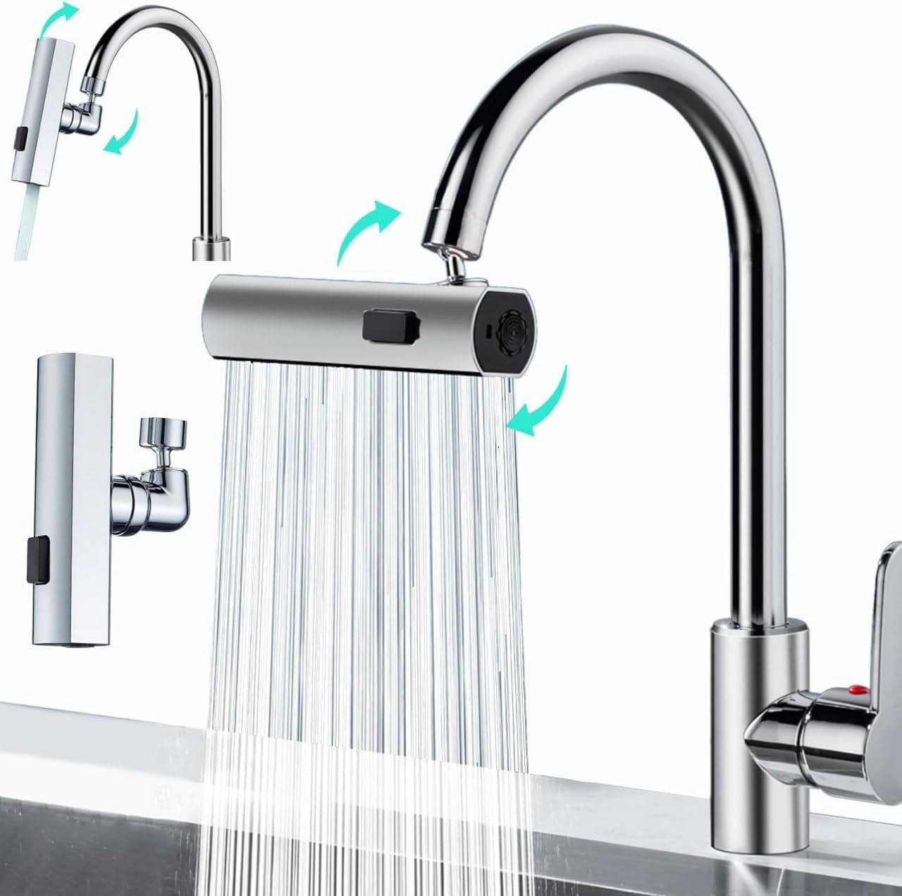 3 in 1 360� Waterfall Kitchen Faucet, Touch Faucet, Extender for Kitchen Sink