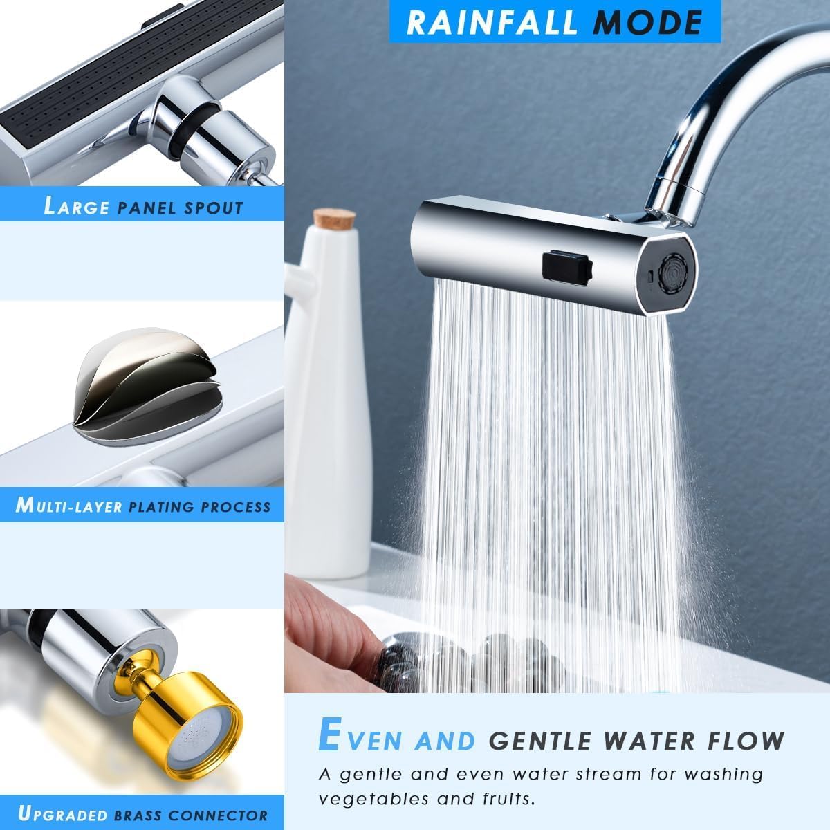 3 in 1 360� Waterfall Kitchen Faucet, Touch Faucet, Extender for Kitchen Sink