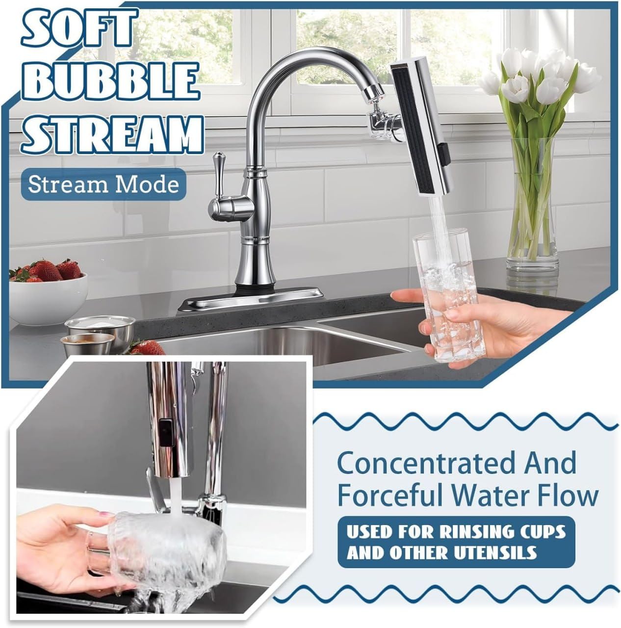 3 in 1 360� Waterfall Kitchen Faucet, Touch Faucet, Extender for Kitchen Sink